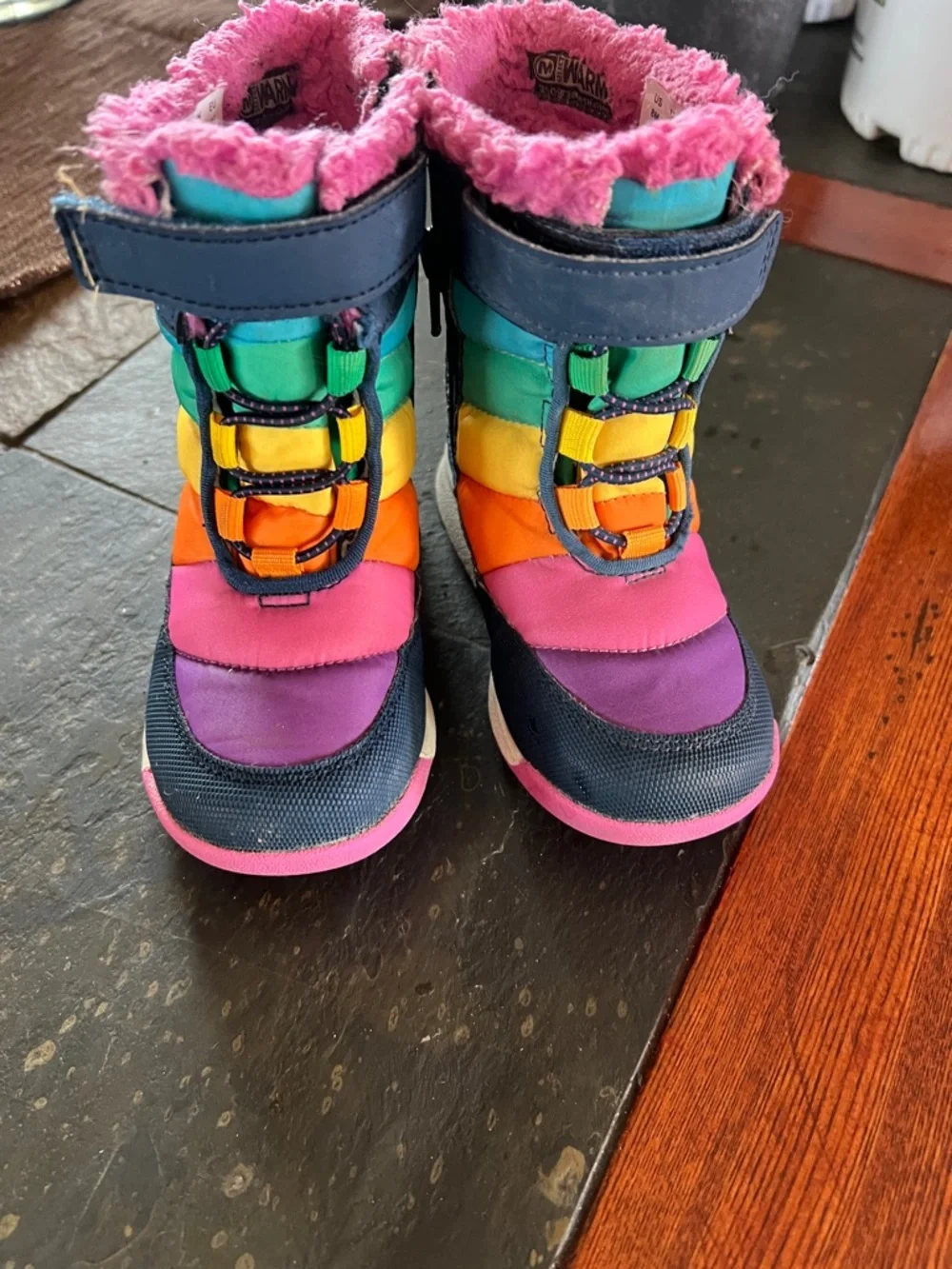 Merrell Rainbow Kids Waterproof Boots with Pink Faux Fur Sz 8